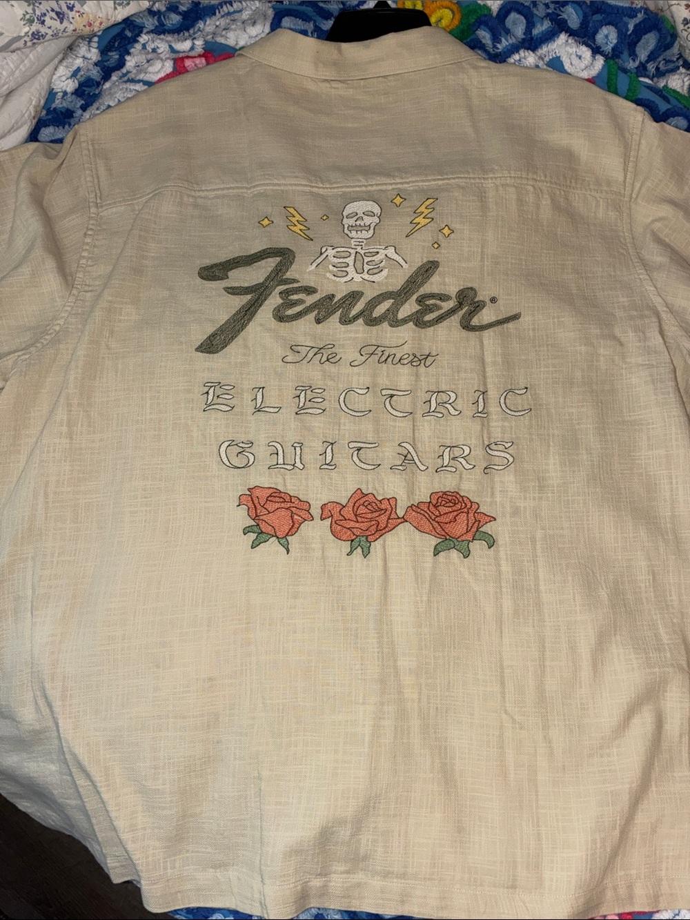 NWT Fender by Lucky Brand Button-Down Shirt with Roses & Skull 3XL